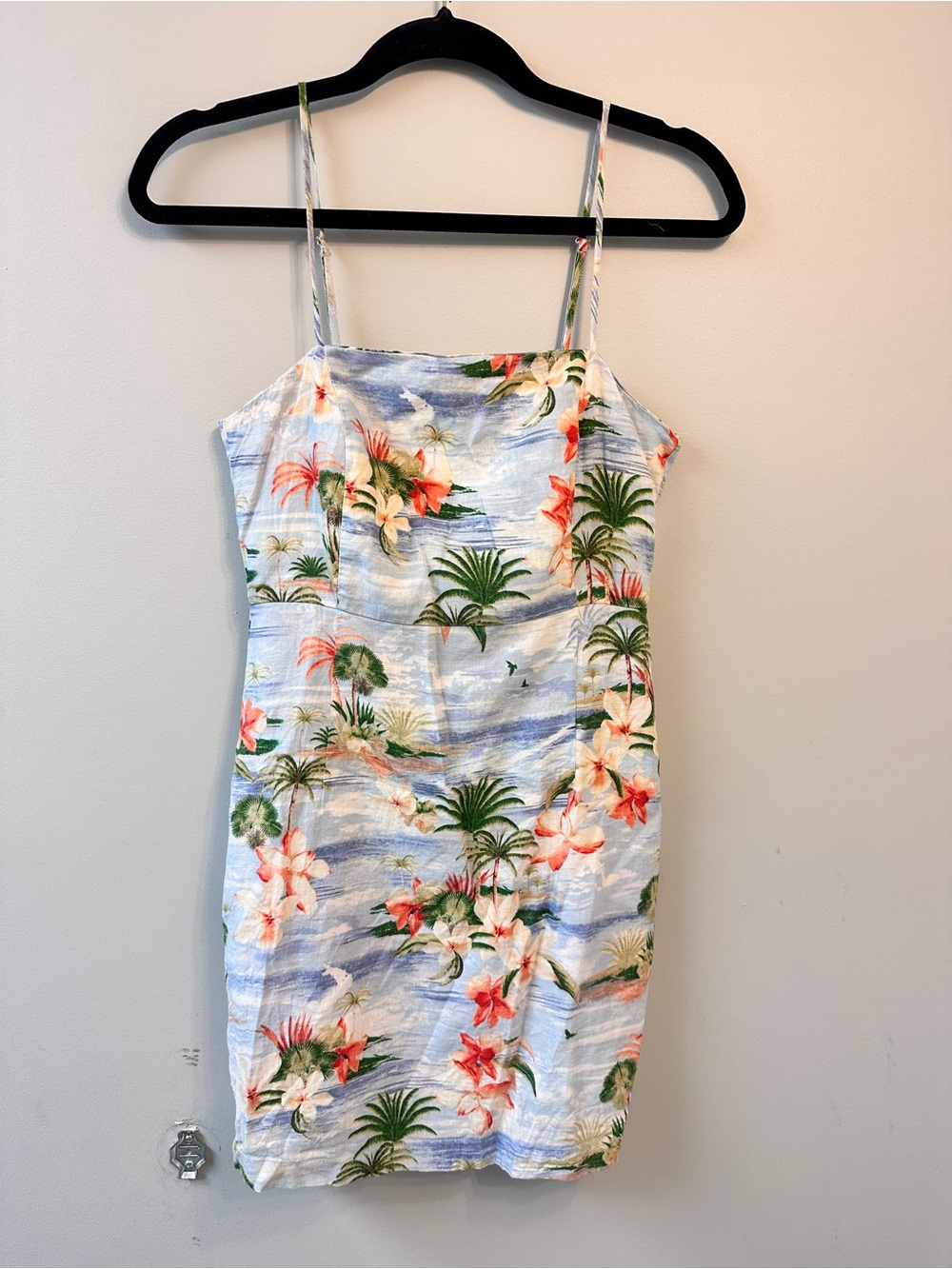 Forever 21 Tropical Hawaiian Floral Mini Dress Blue Small